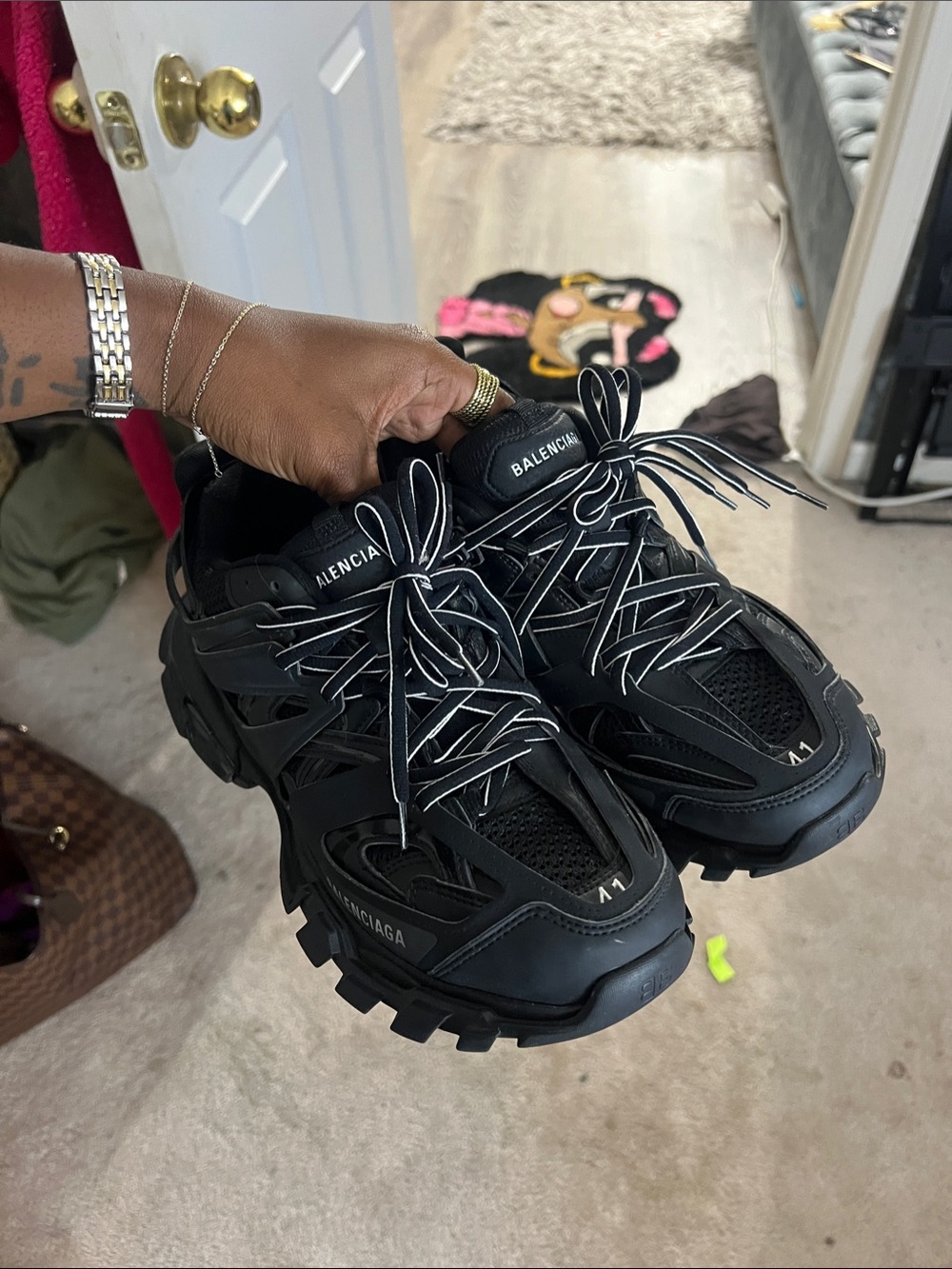 Balenciaga Black Multi-Panel Track Sneakers with Reflective Laces